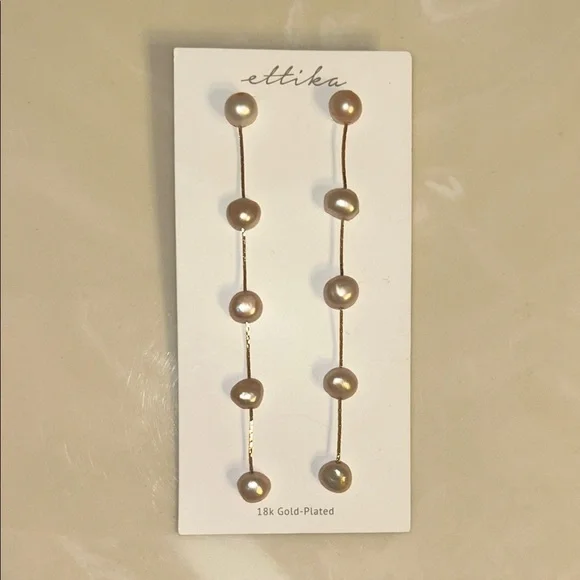 Ettika Gold-Plated Pearl Linear Earrings - Picture 1 of 2